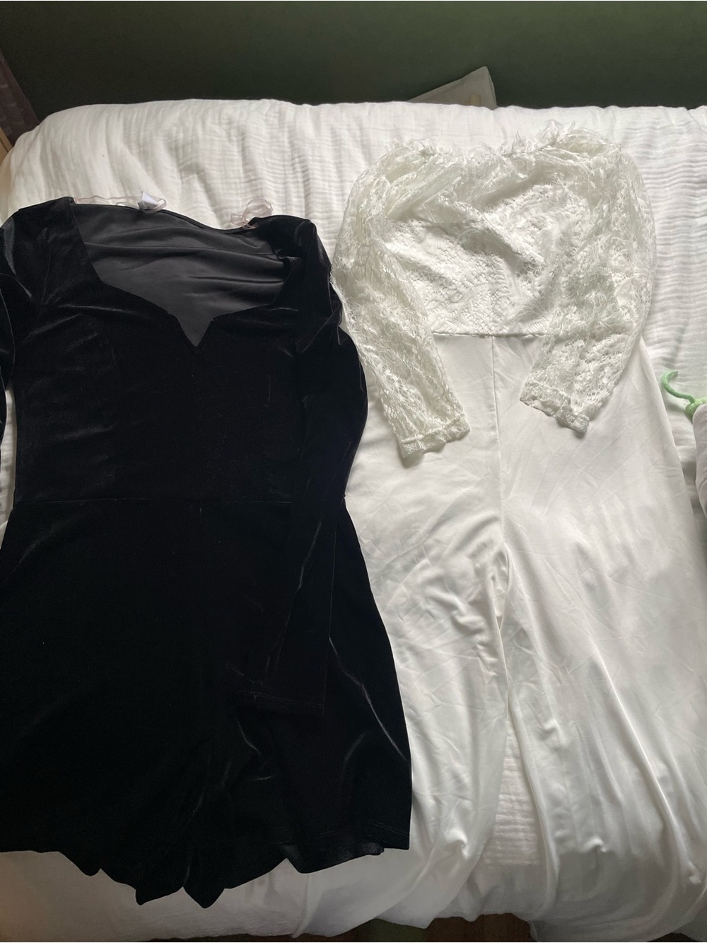 Ardene Black Velvet Long Sleeve Dress/ one piece & White Lace one piece Set